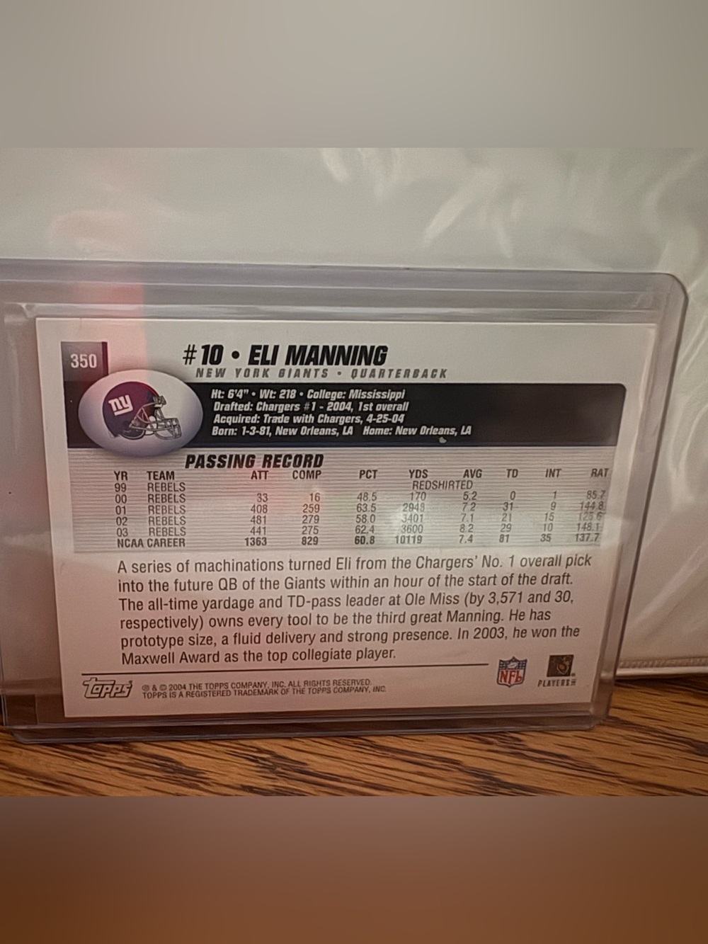Topps Eli Manning Rookie Card - Picture 2 of 2